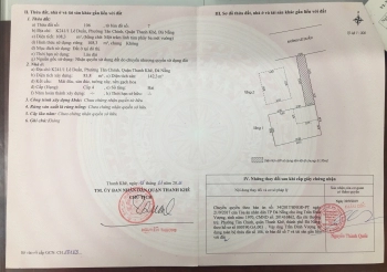 Chính chủ rao bán nhà tại đường Lê Duẩn, phường Thanh Khê - Tp Đà Nẵng; DT đất 108,3 m2; Giá 15,2 tỷ