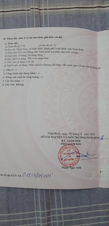 Bán lô đất thôn tiền, xã ninh nhất