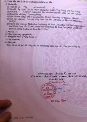 Bán gấp miếng đất mặt tiền lộ dh04 cách bến phà chùa 500m