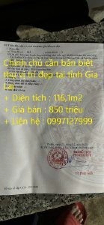 Chính chủ cần bán biệt thự vị trí đẹp tại tỉnh Gia Lai