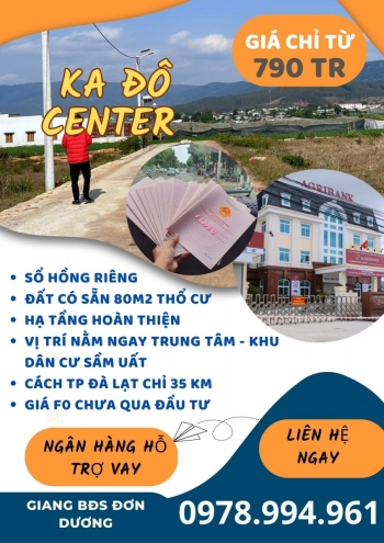 Chính thức mở bán 15 nền F0 DT 143m2 sẵn TC Ven TP Đà Lạt giá chỉ từ 790 triệu