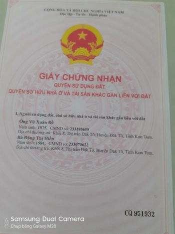 cần bán gấp 2 lô đất liền kề đường Âu Cơ  tt Đăk Tô huyện Đăk Tô tỉnh Kon Tum 
