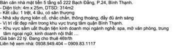 Tôi cần bán căn nhà 222 Bạch Đằng Bình Thạnh gần chợ Bà Chiểu