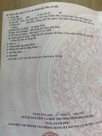 4 xào đất tại Tân sinh tây, cam thành bắc, cam lâm, khánh hoà, quy hoạch 2045 thổ cư ngay trung tâm