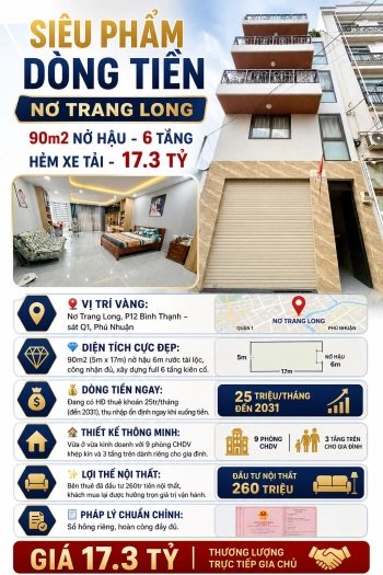 SIÊU PHẨM DÒNG TIỀN NƠ TRANG LONG - 90m2 NỞ HẬU - 6 TẦNG HẺM XE TẢI - 17.3 TỶ