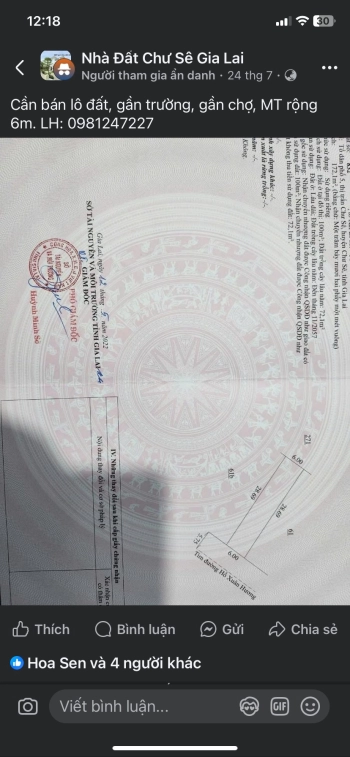 Bán đất đường hồ Xuân hương (6x29=172m2