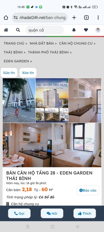 BÁN CĂN HỘ TẦNG 28 - EDEN GARDEN THÁI BÌNH