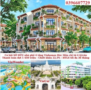 #VINHOMES44: VAY 70% MIỄN LÃI 36 THÁNG MUA NHÀ PHỐ 5X15M 4 TỶ - VỐN 1,4 TỶ, CHIẾT KHẤU 22,5%!