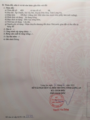 Chính chủ bán lô đất 190m2 có sổ hồng tại Đức Hòa Long An