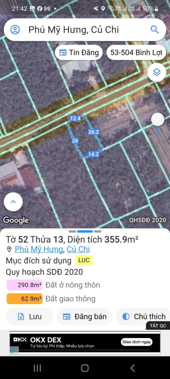 Cần tiền gấp: Bán đất mặt tiền đường Phú Thuận ( gần sân banh Phú Thuận) xã An Nhơn Tây, TP.HCM ( xã Phú Mỹ Hưng, Huyện Củ Chi cũ)